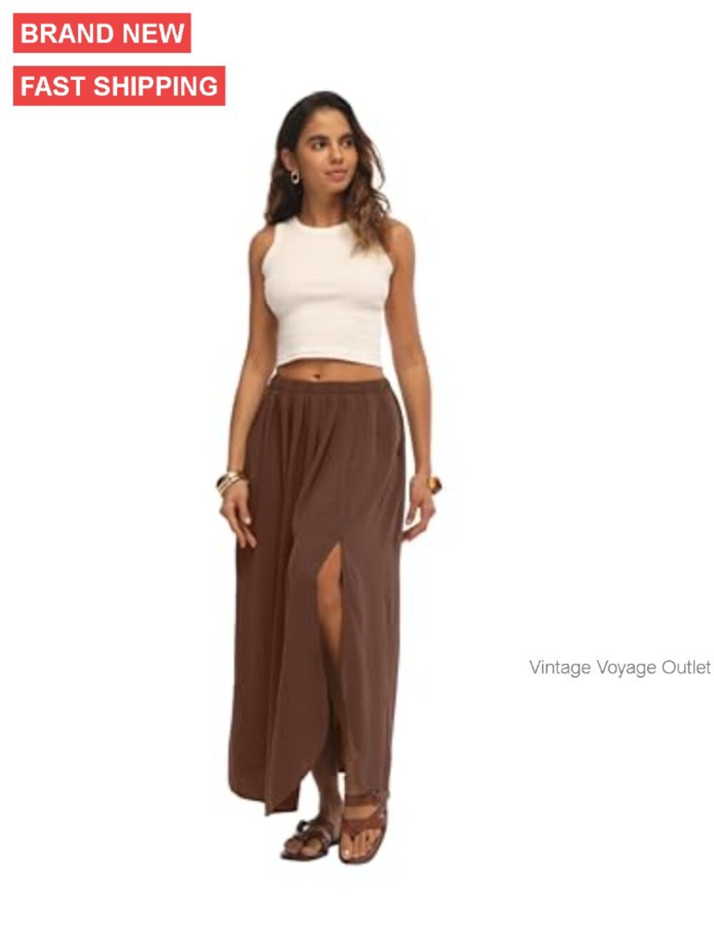 High Waisted Maxi Skirt with Side Slit, Flowy A-Line for Summer - Picture 7 of 7